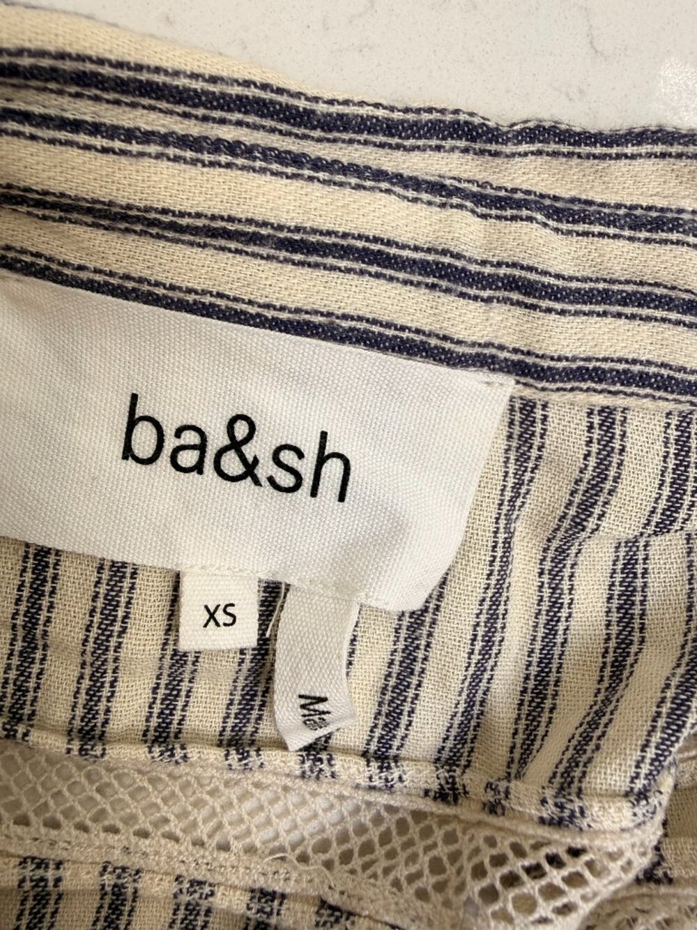 ba&sh Striped Button Down w/Lace, Size: XS - Picture 3 of 4